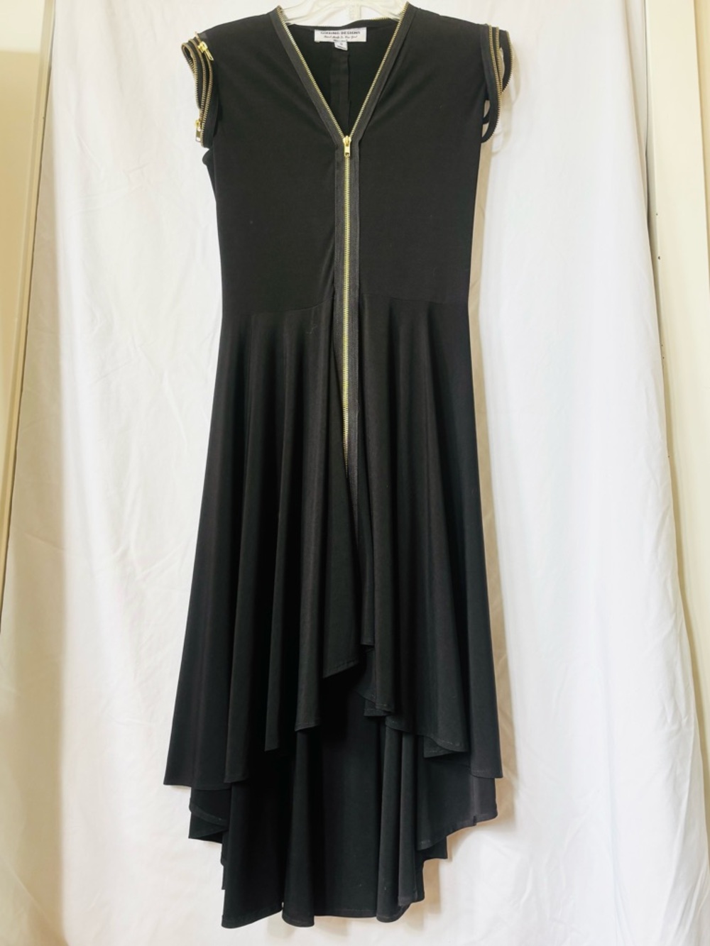 Sohung Design Black Wool High Low Zip Front Dress Size S
